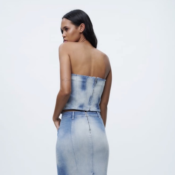 ZARA DENIM STRAPLESS BUSTIER NWT - Picture 7 of 7
